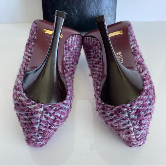 DOLCE & GABBANA Purple Herringbone Tweed Heels w/ Gold Crystals, Sz 38, US 8 - Picture 5 of 8